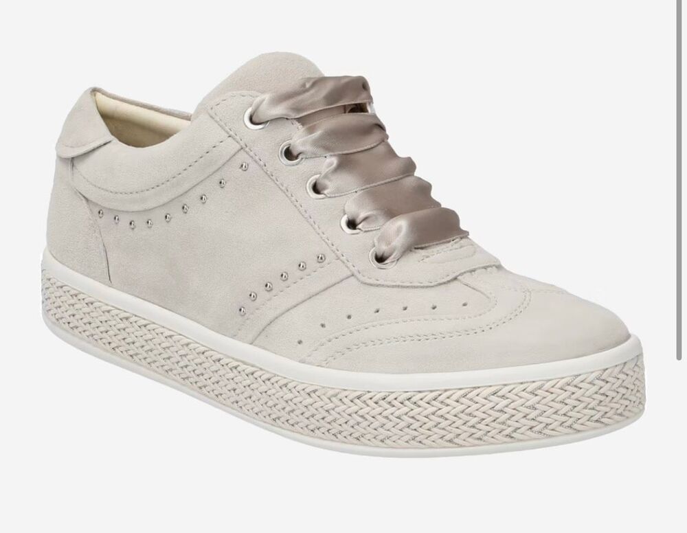 Geox D Leelu grey suede ribbon lace up sneaker size 7.5